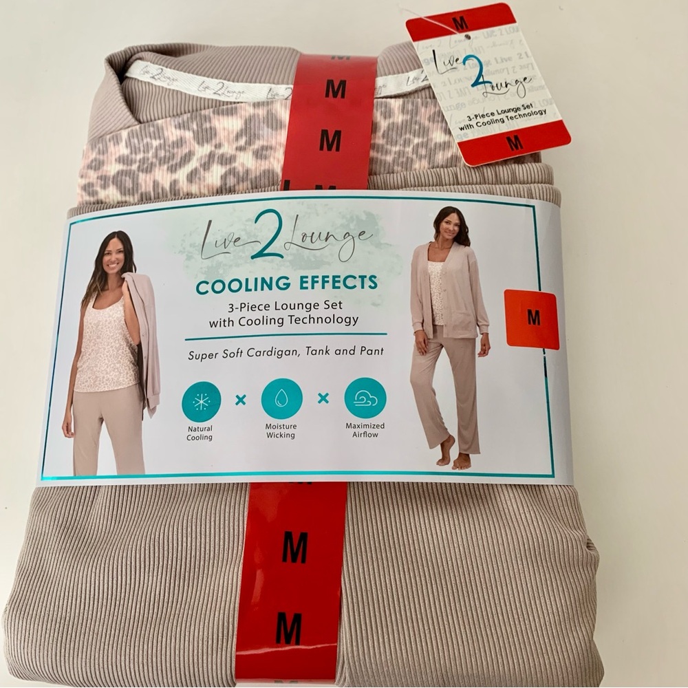Live 2 Lounge 3 Piece Loungewear Set NWT Cardigan Tank Top Pants Soft & Cooling - Picture 7 of 12